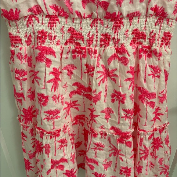 Vineyard Vines Palm Tree Smocked Linen Dress Pink White Size Small - Picture 11 of 11